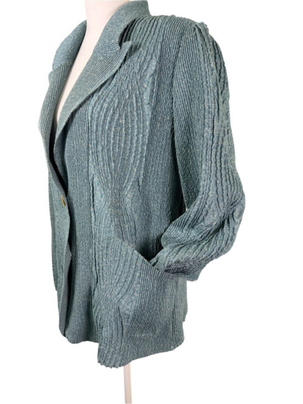 Flair Sage Green Crinkle Textured Blazer Jacket M Button Front Lightweigt - Picture 7 of 12